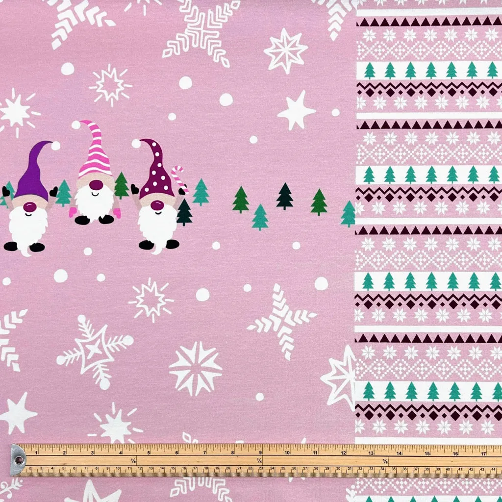 63cm Panel Fun Gnomes Christmas Aztec French Terry Fabric
