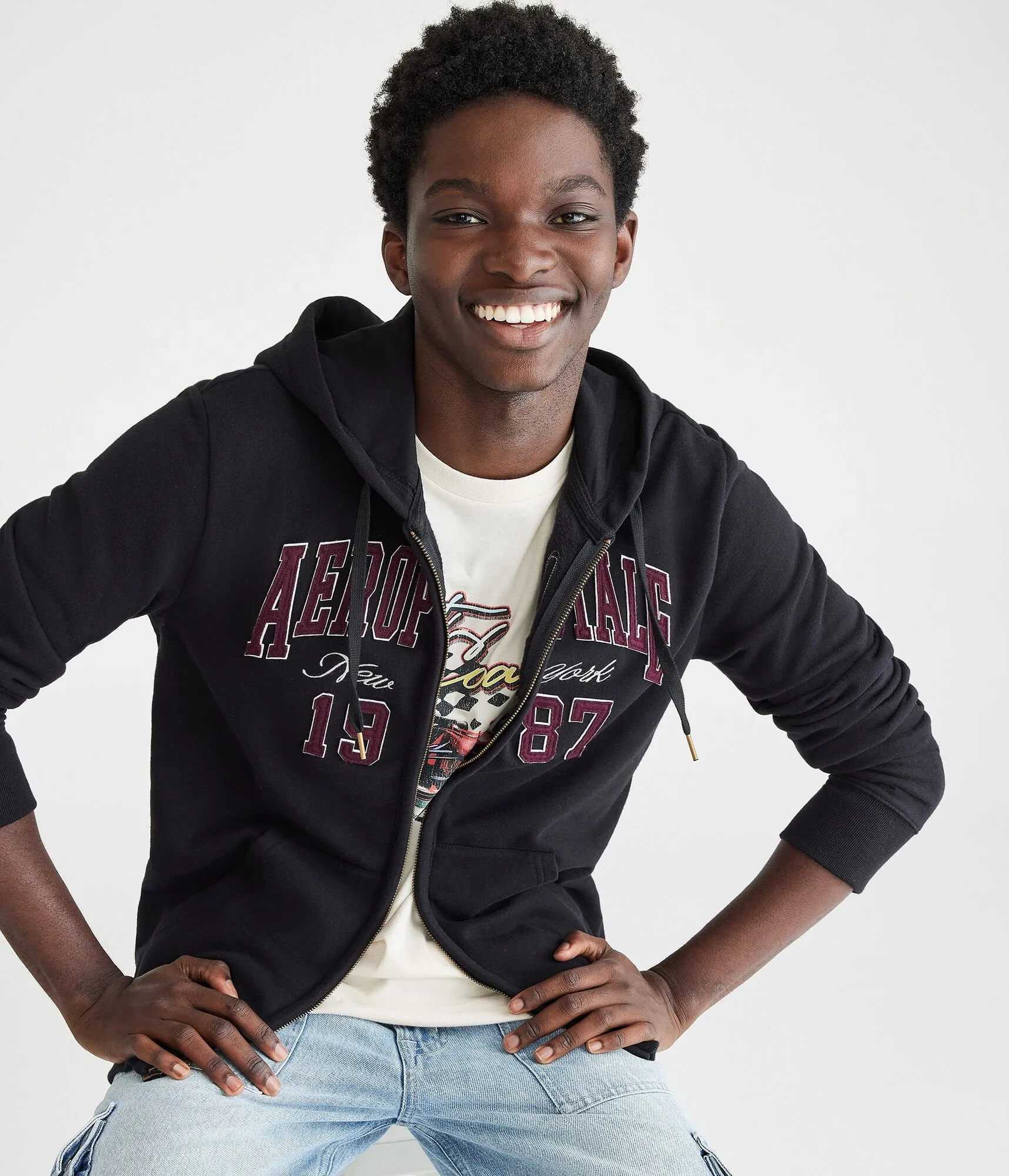 Aeropostale Mens' Aeropostale 1987 Heritage Full-Zip Hoodie -  - Size XS - Cotton - Teen Fashion & Clothing Black Aeropostale