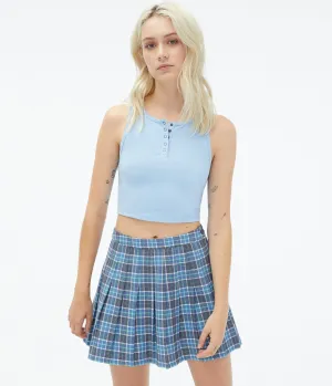 Aeropostale Womens' Solid High-Neck Snap Cropped Tank - Dark Blue - Size XXL - Cotton - Teen Fashion & Clothing Grecian Blue Aeropostale