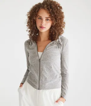 Aeropostale Womens' Solid Lightweight Full-Zip Hoodie - Grey - Size S - Spandex - Teen Fashion & Clothing Med Hthr Grey Aeropostale