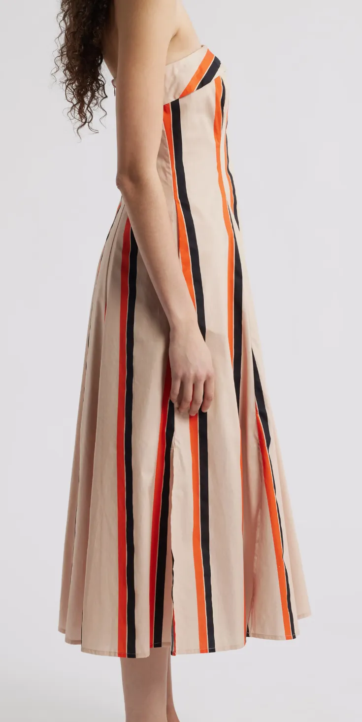 Amaranth Strapless Midi Dress in Orange Multi Stripe