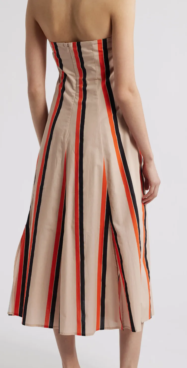 Amaranth Strapless Midi Dress in Orange Multi Stripe