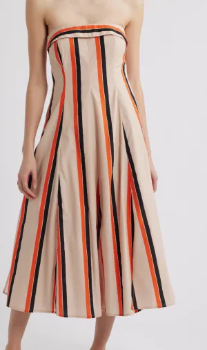Amaranth Strapless Midi Dress in Orange Multi Stripe