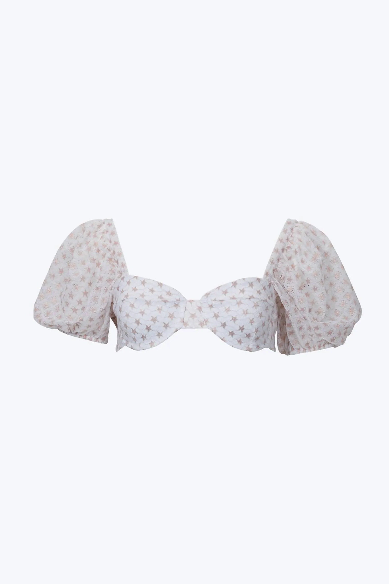 Bella Short-Sleeve Lace Underwired Bikini Top In White/gold
