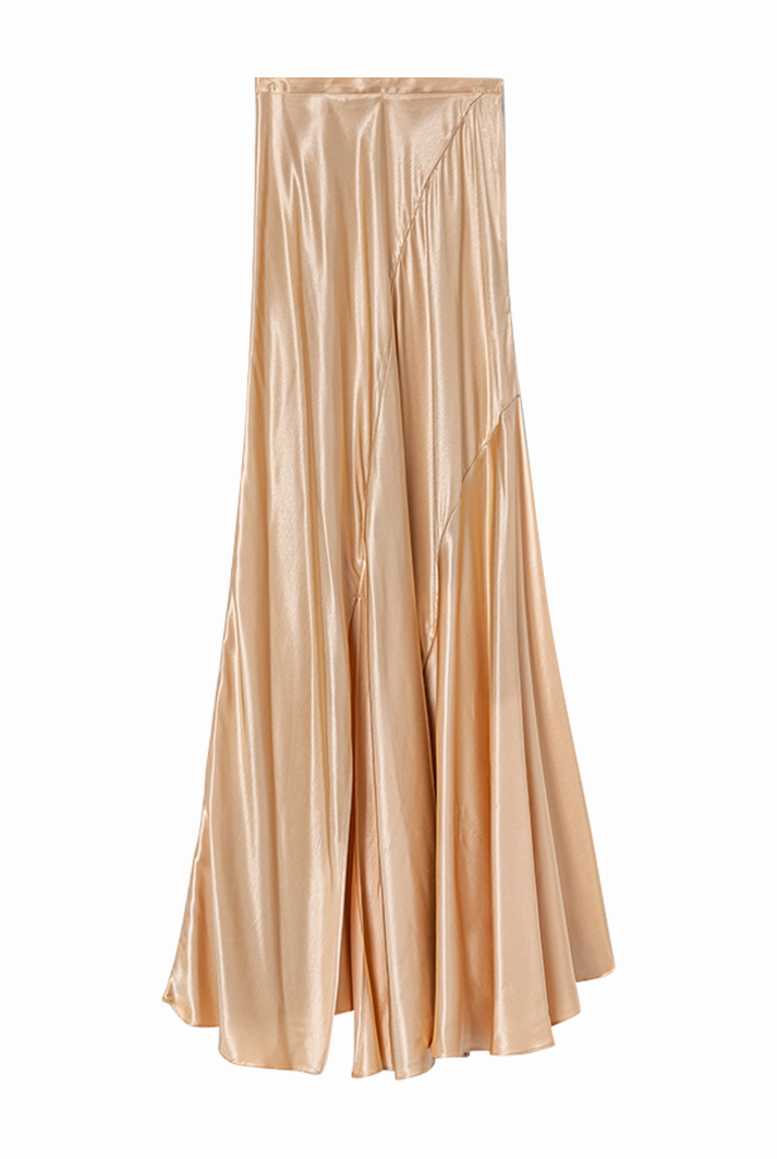 Bias-cut Asymmetrical Silky Peach Skirt
