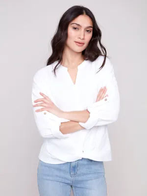 Bubble Cotton Blouse with Front Twist - White