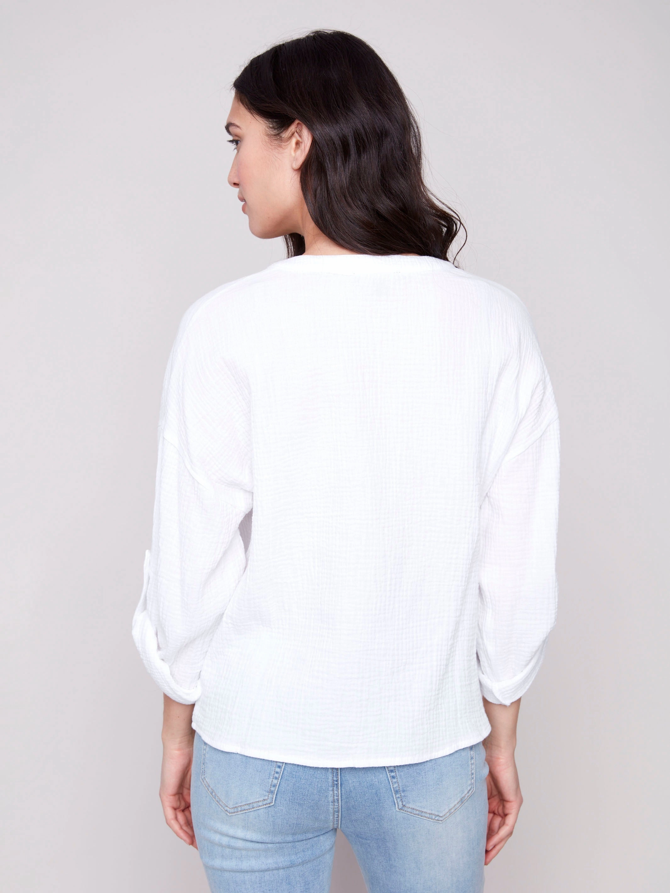 Bubble Cotton Blouse with Front Twist - White