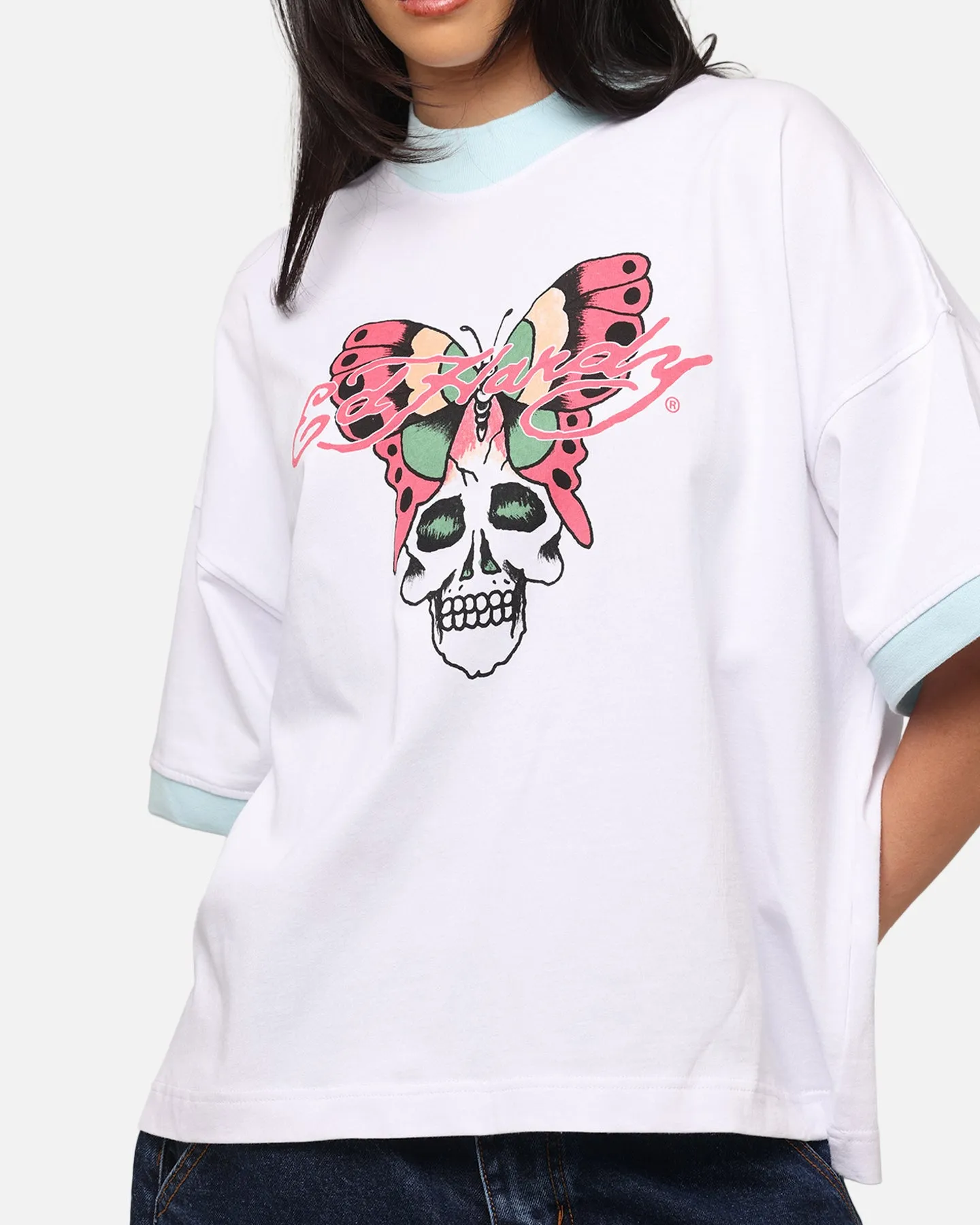 Ed Hardy	Clothing Ed Hardy Butterfly Ringer T-Shirt White