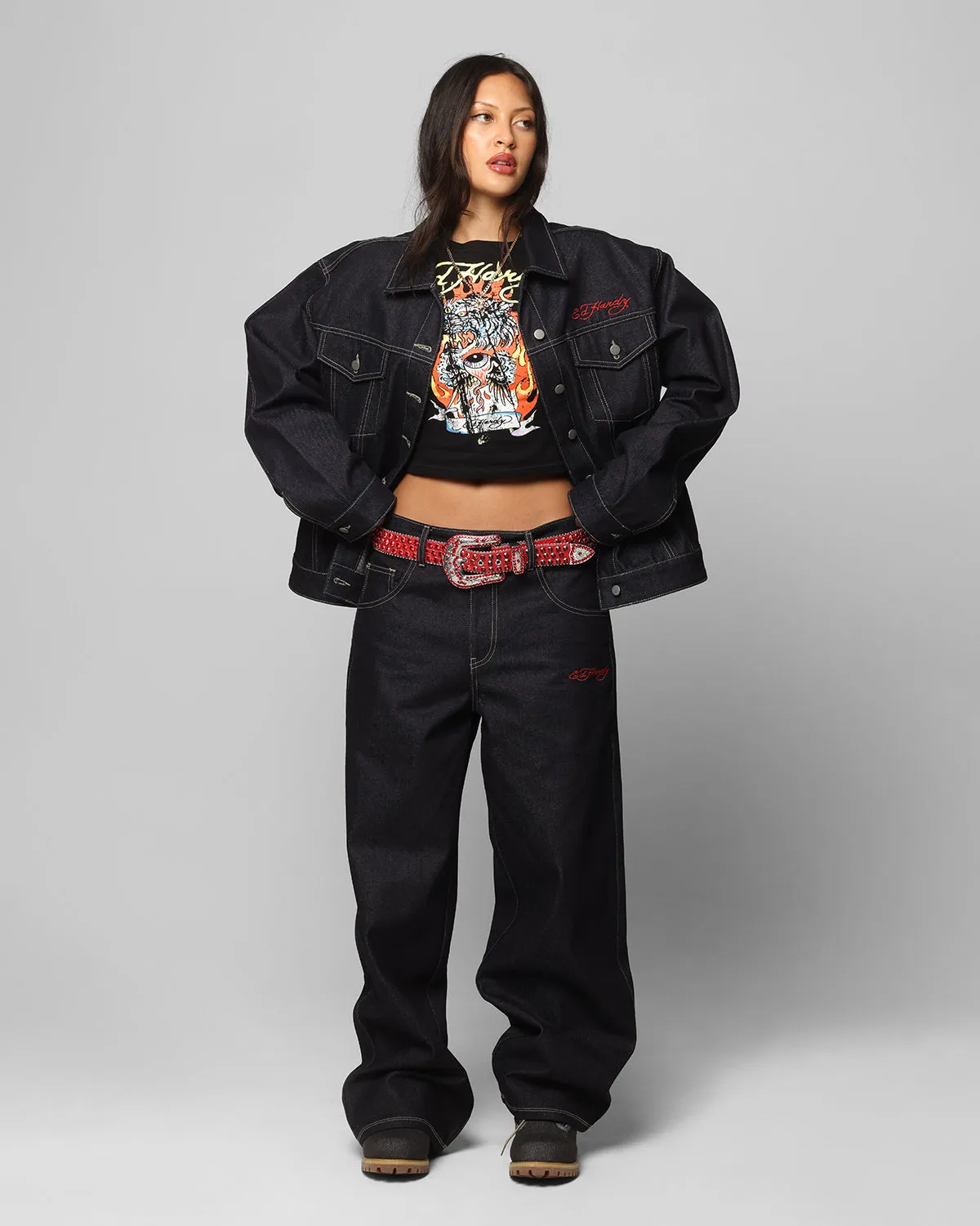 Ed Hardy	Clothing Ed Hardy Denim Jacket Raw Indigo