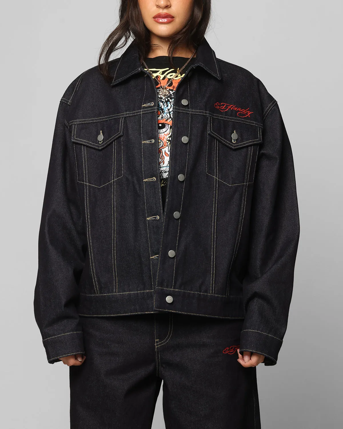 Ed Hardy	Clothing Ed Hardy Denim Jacket Raw Indigo