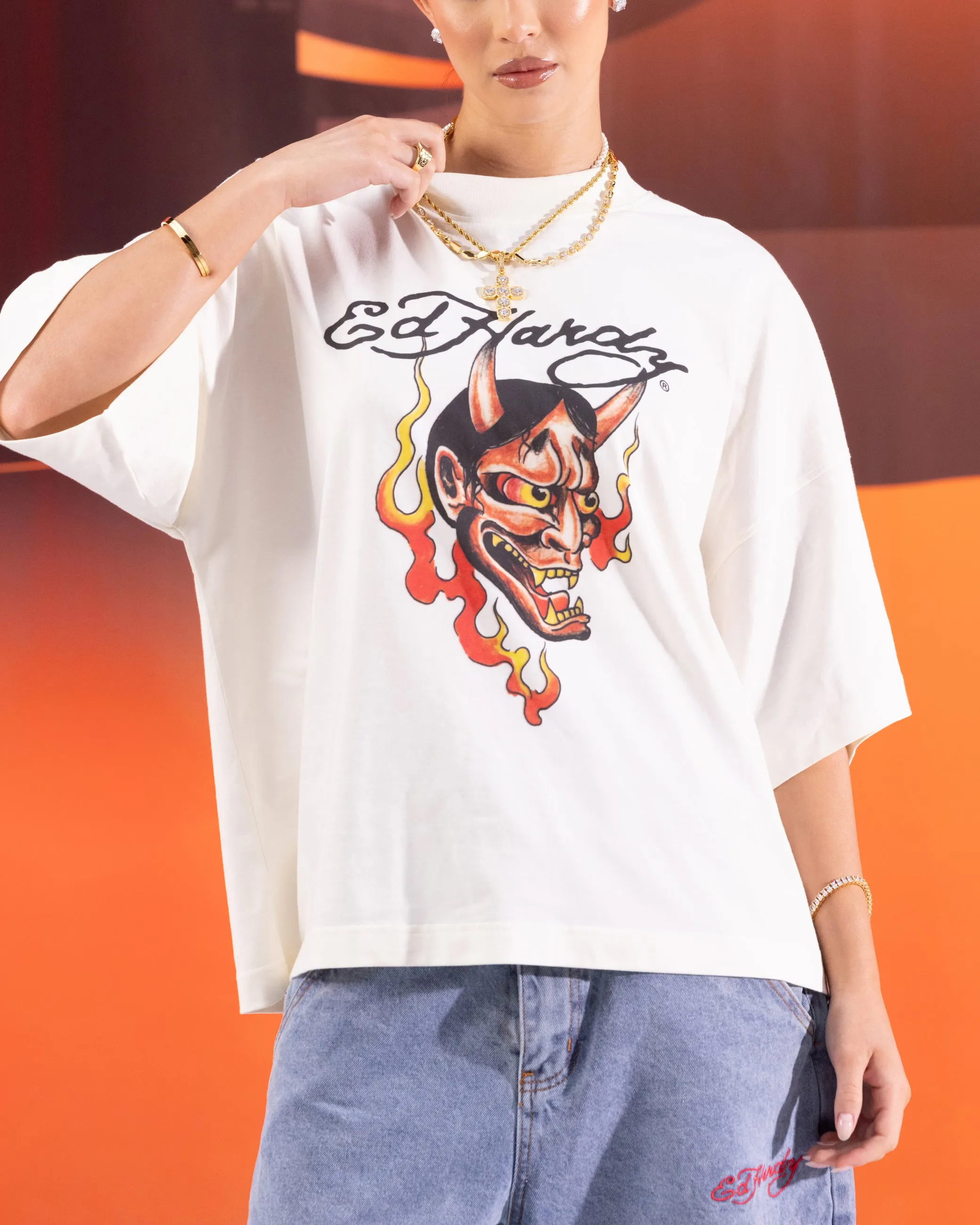 Ed Hardy	Clothing Ed Hardy Devil T-Shirt Off White