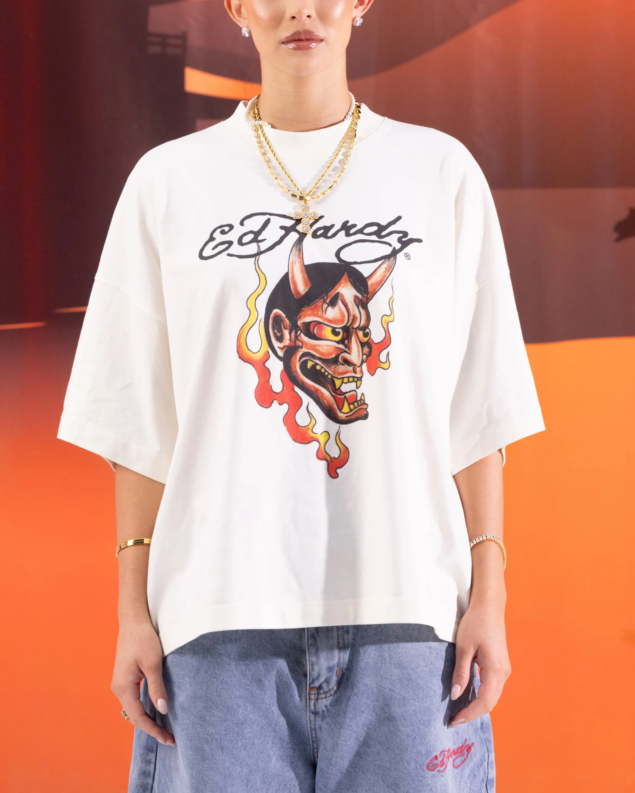 Ed Hardy	Clothing Ed Hardy Devil T-Shirt Off White