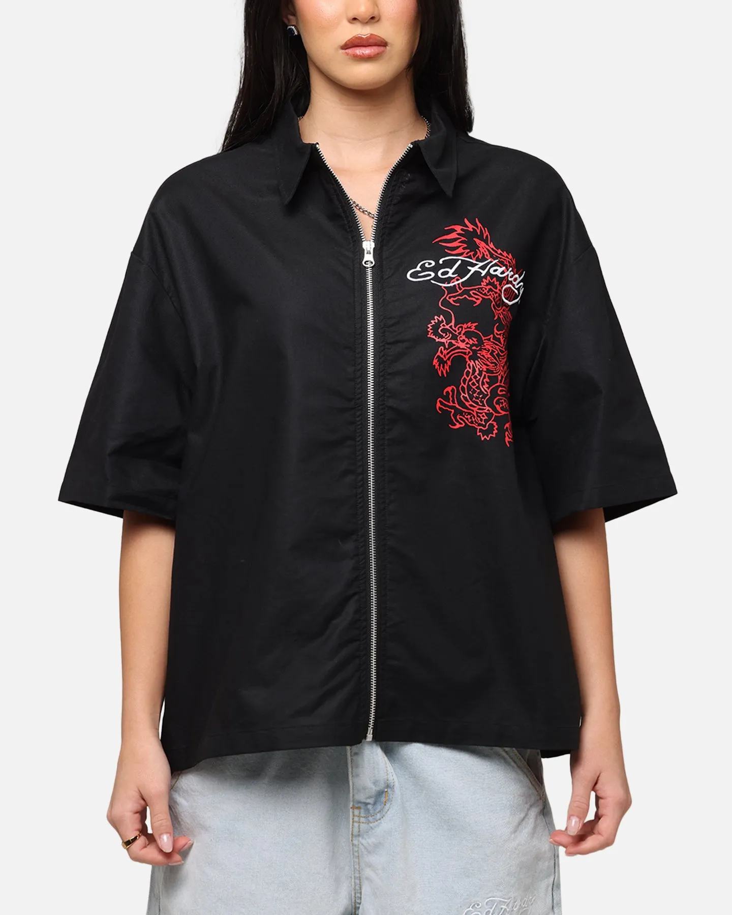 Ed Hardy	Clothing Ed Hardy Dragon Zip Shirt Black