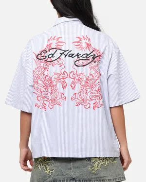 Ed Hardy	Clothing Ed Hardy Dragon Zip Shirt Blue Pin Stripe