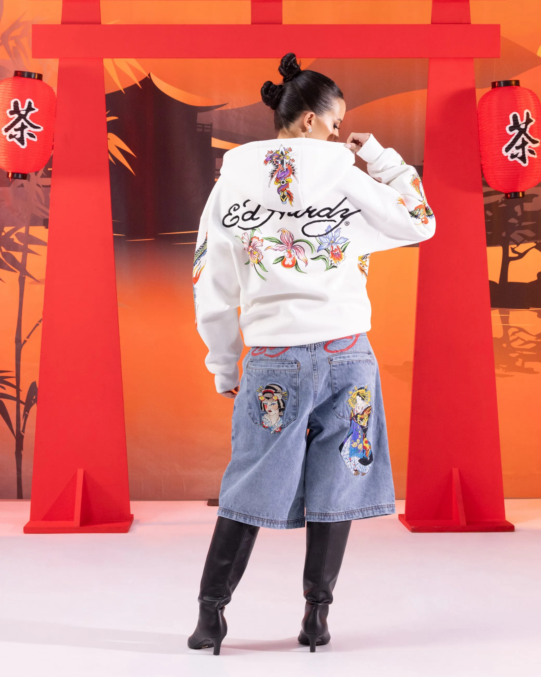 Ed Hardy	Clothing Ed Hardy Floral Zip Hoodie Off White