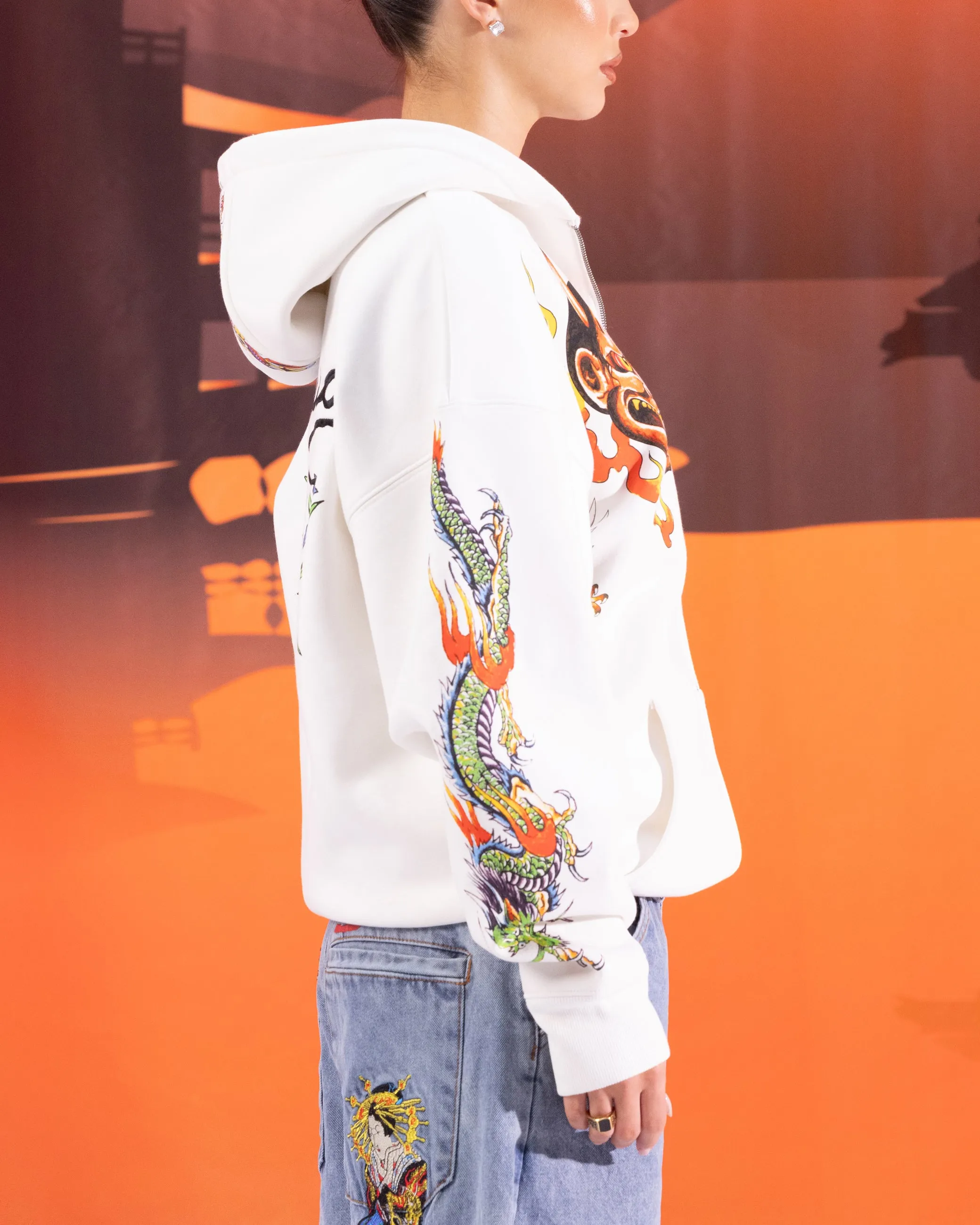 Ed Hardy	Clothing Ed Hardy Floral Zip Hoodie Off White