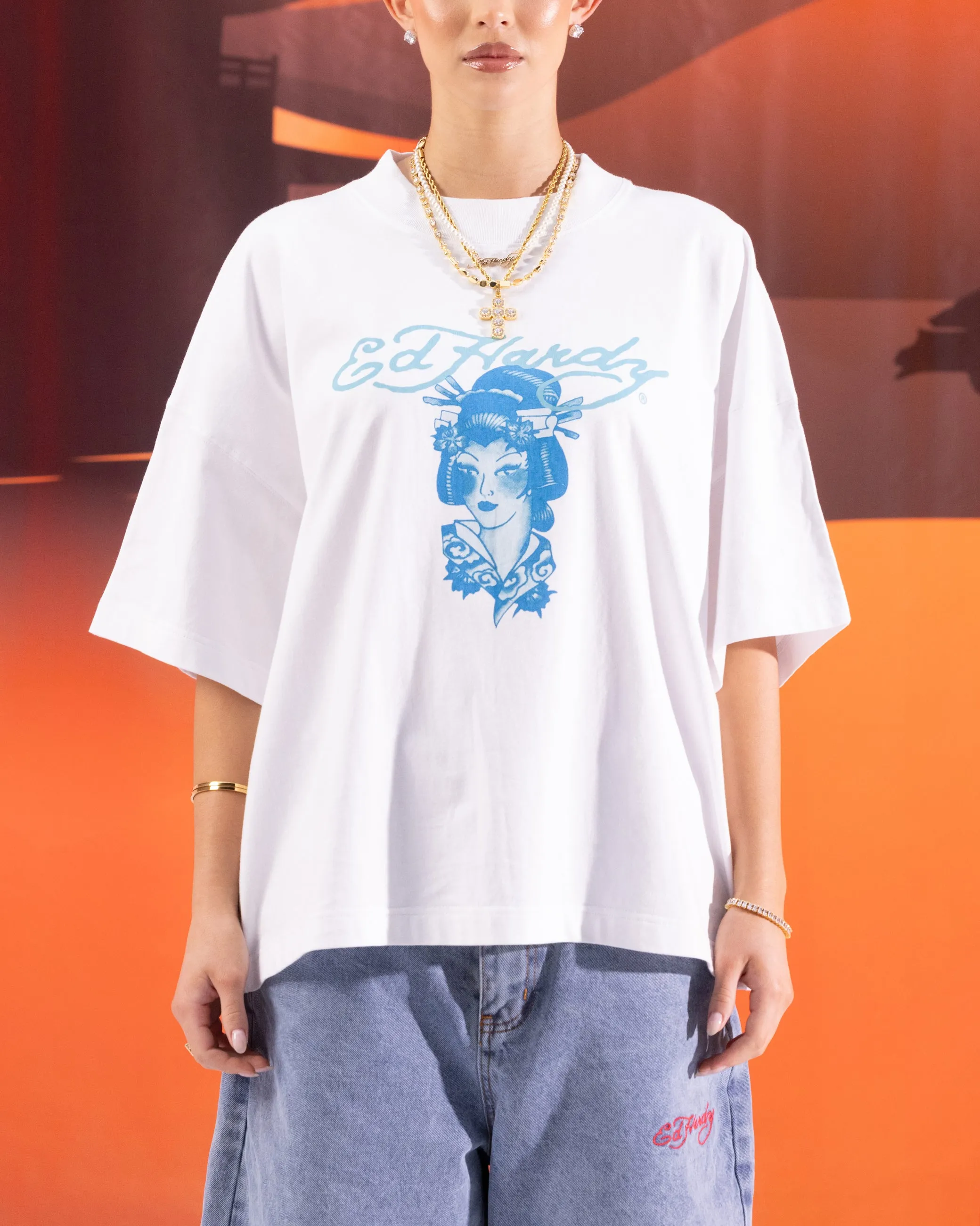 Ed Hardy	Clothing Ed Hardy Geisha T-Shirt Off White