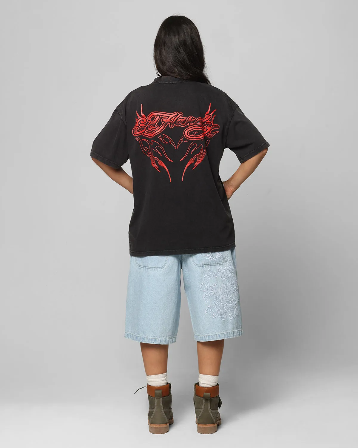 Ed Hardy	Clothing Ed Hardy Tribal T-Shirt Black Acidwash