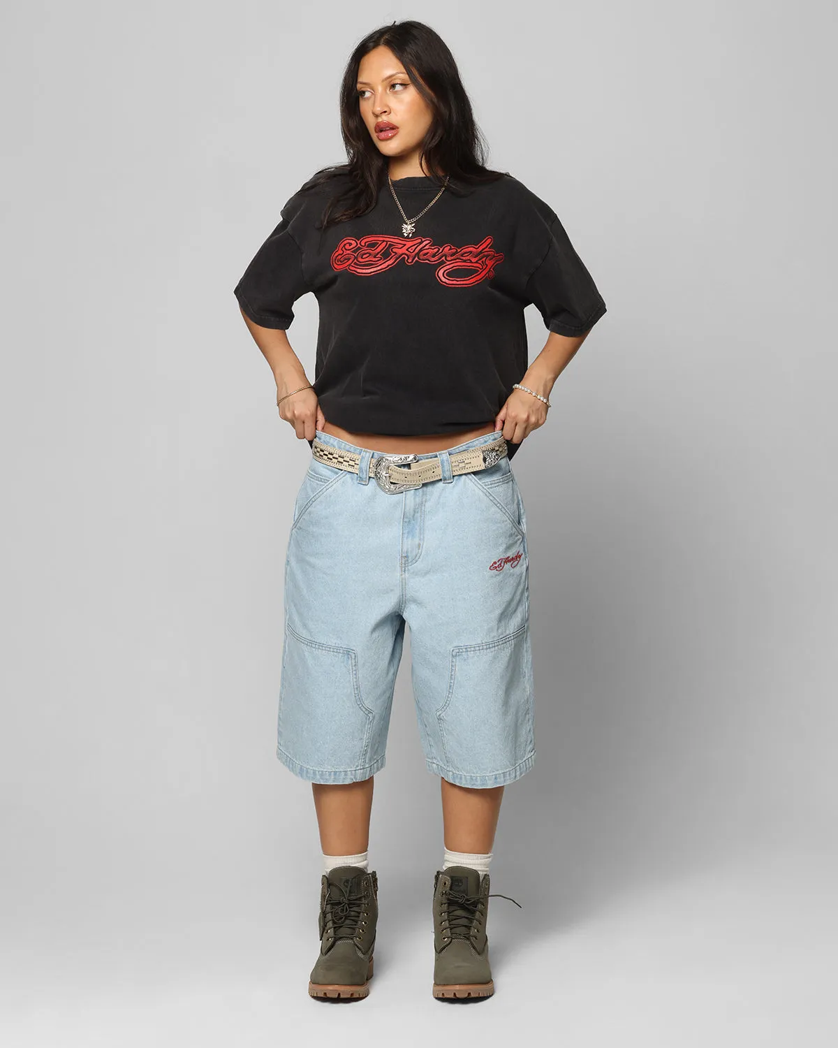 Ed Hardy	Clothing Ed Hardy Tribal T-Shirt Black Acidwash