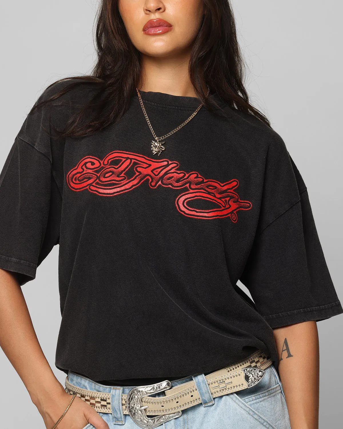 Ed Hardy	Clothing Ed Hardy Tribal T-Shirt Black Acidwash