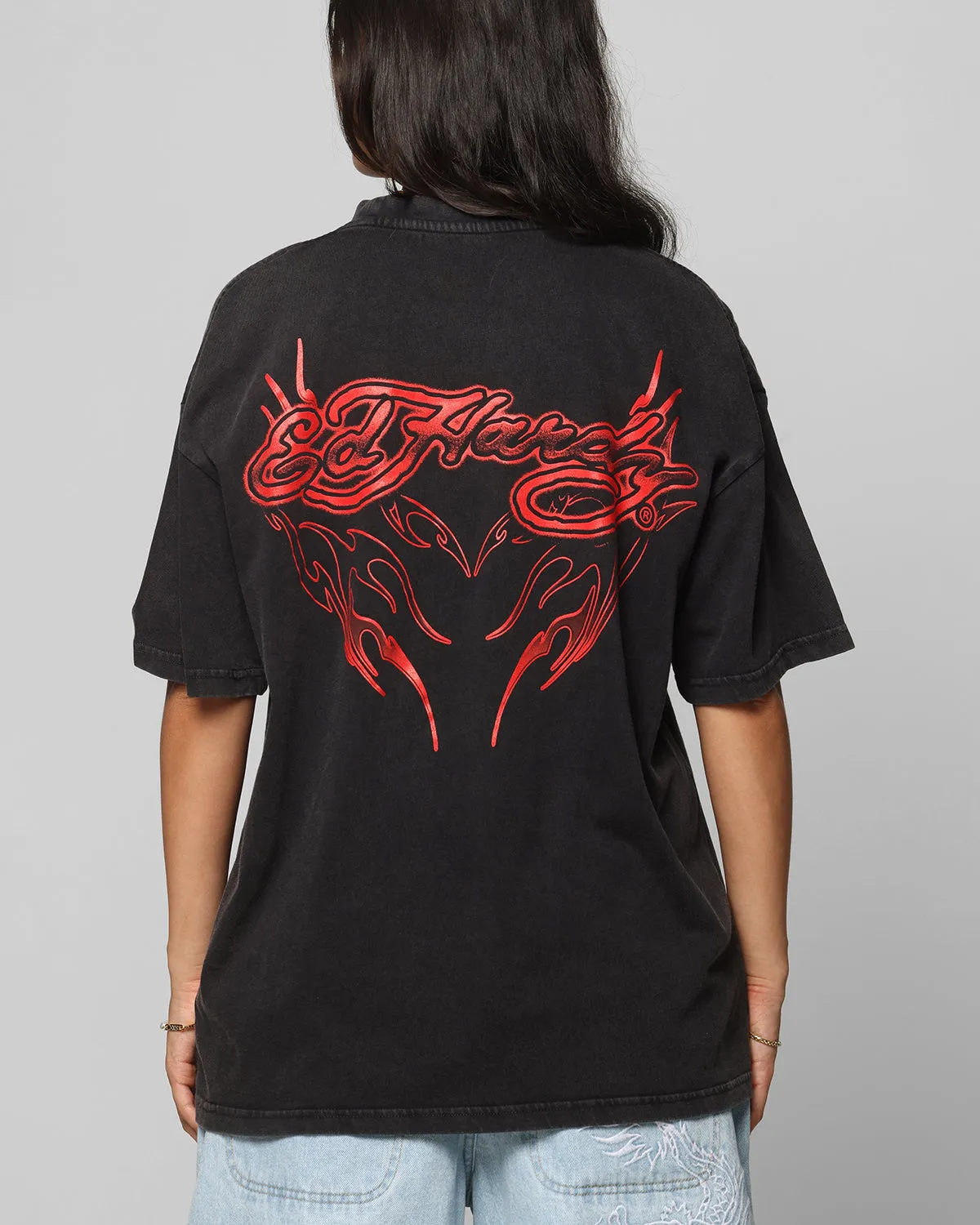 Ed Hardy	Clothing Ed Hardy Tribal T-Shirt Black Acidwash
