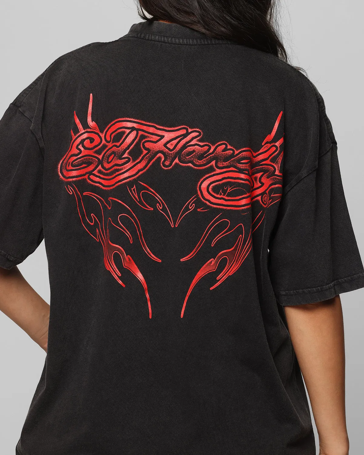 Ed Hardy	Clothing Ed Hardy Tribal T-Shirt Black Acidwash