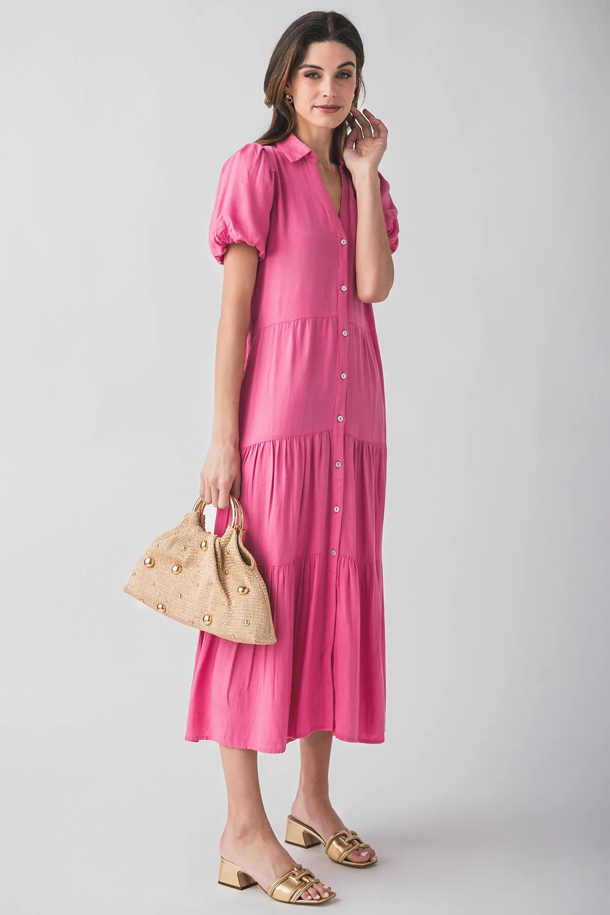 Elan Puff Sleeve Maxi Shirt Dress