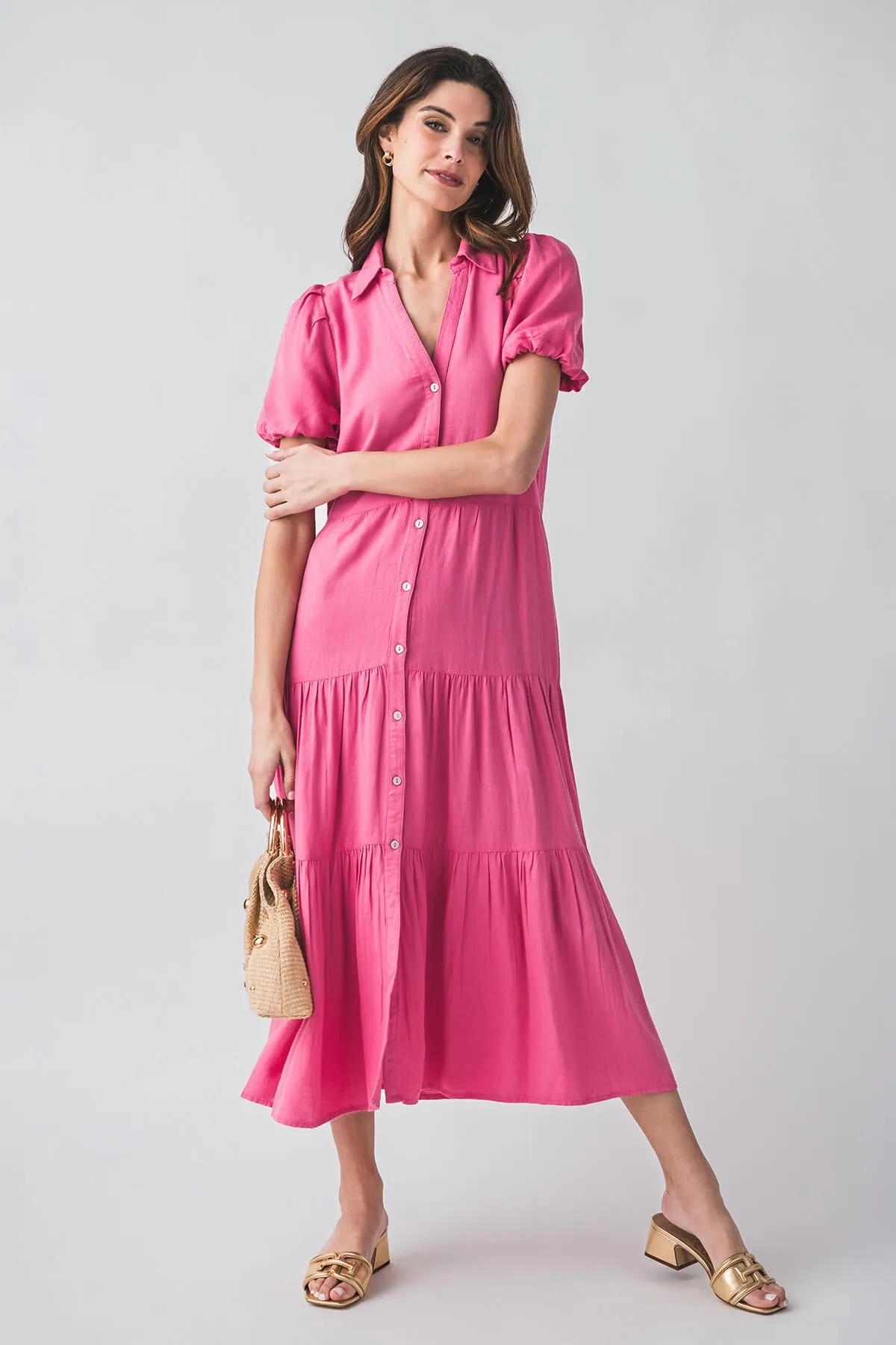 Elan Puff Sleeve Maxi Shirt Dress