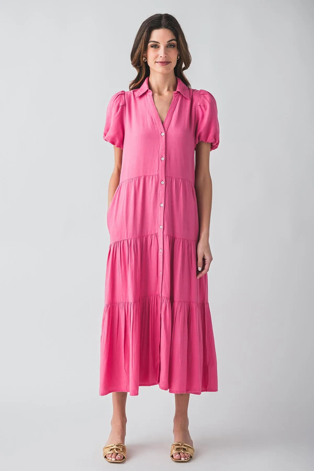 Elan Puff Sleeve Maxi Shirt Dress