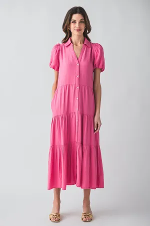 Elan Puff Sleeve Maxi Shirt Dress