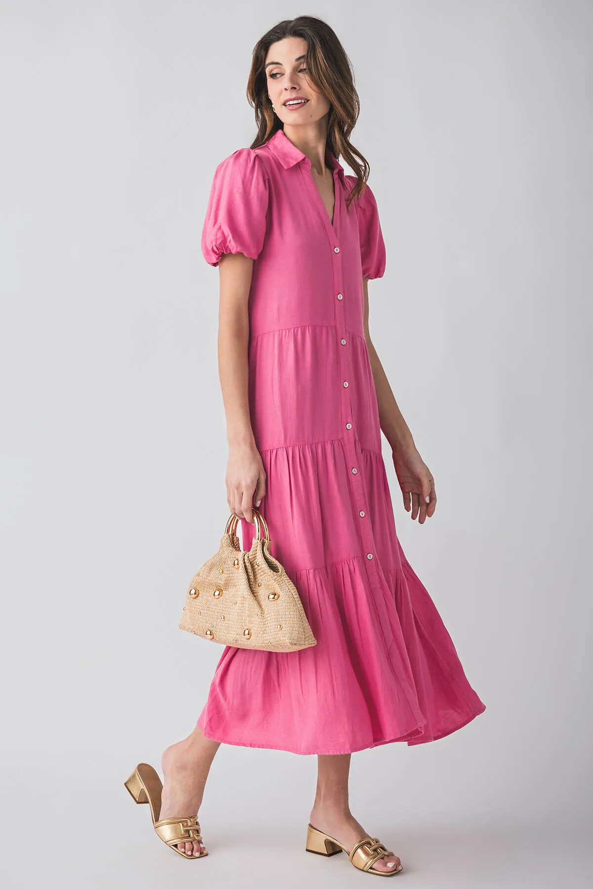 Elan Puff Sleeve Maxi Shirt Dress