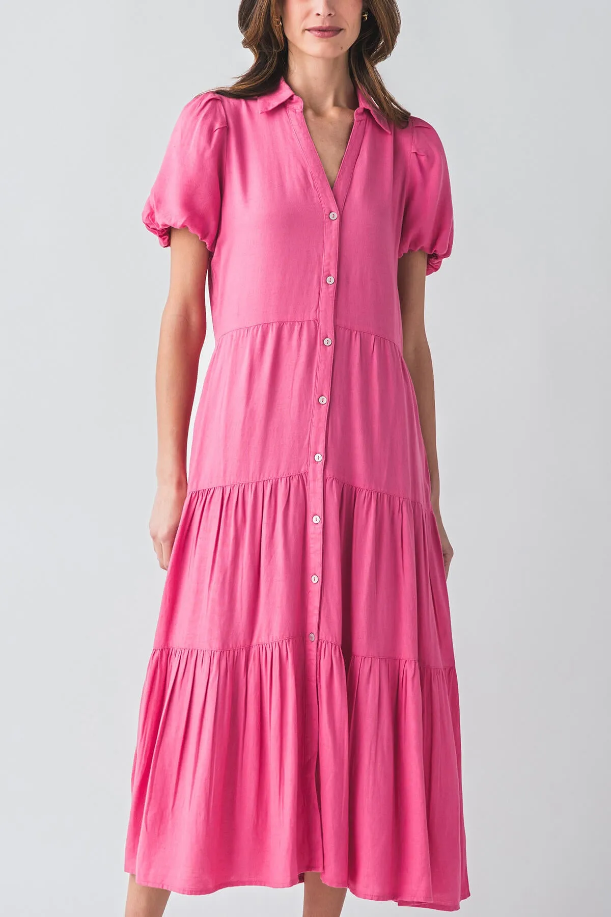 Elan Puff Sleeve Maxi Shirt Dress
