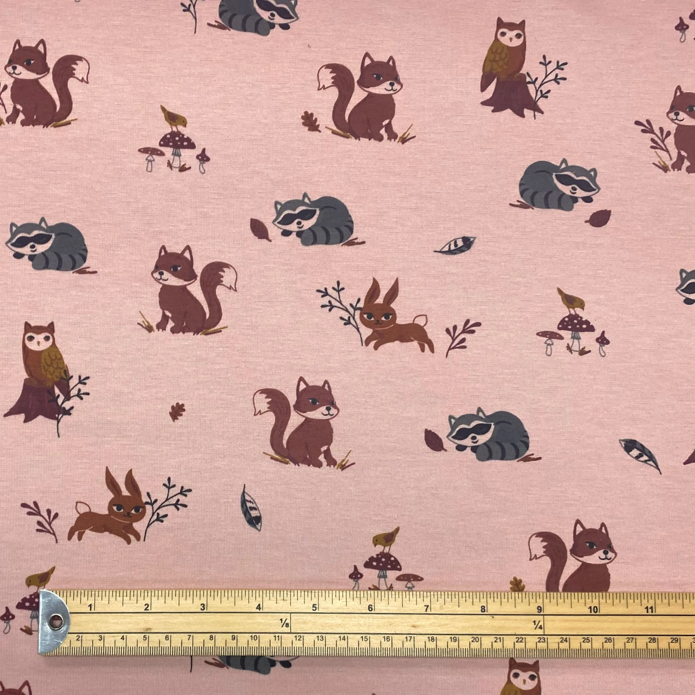 Forest Life on Pink Sweatshirt Fabric