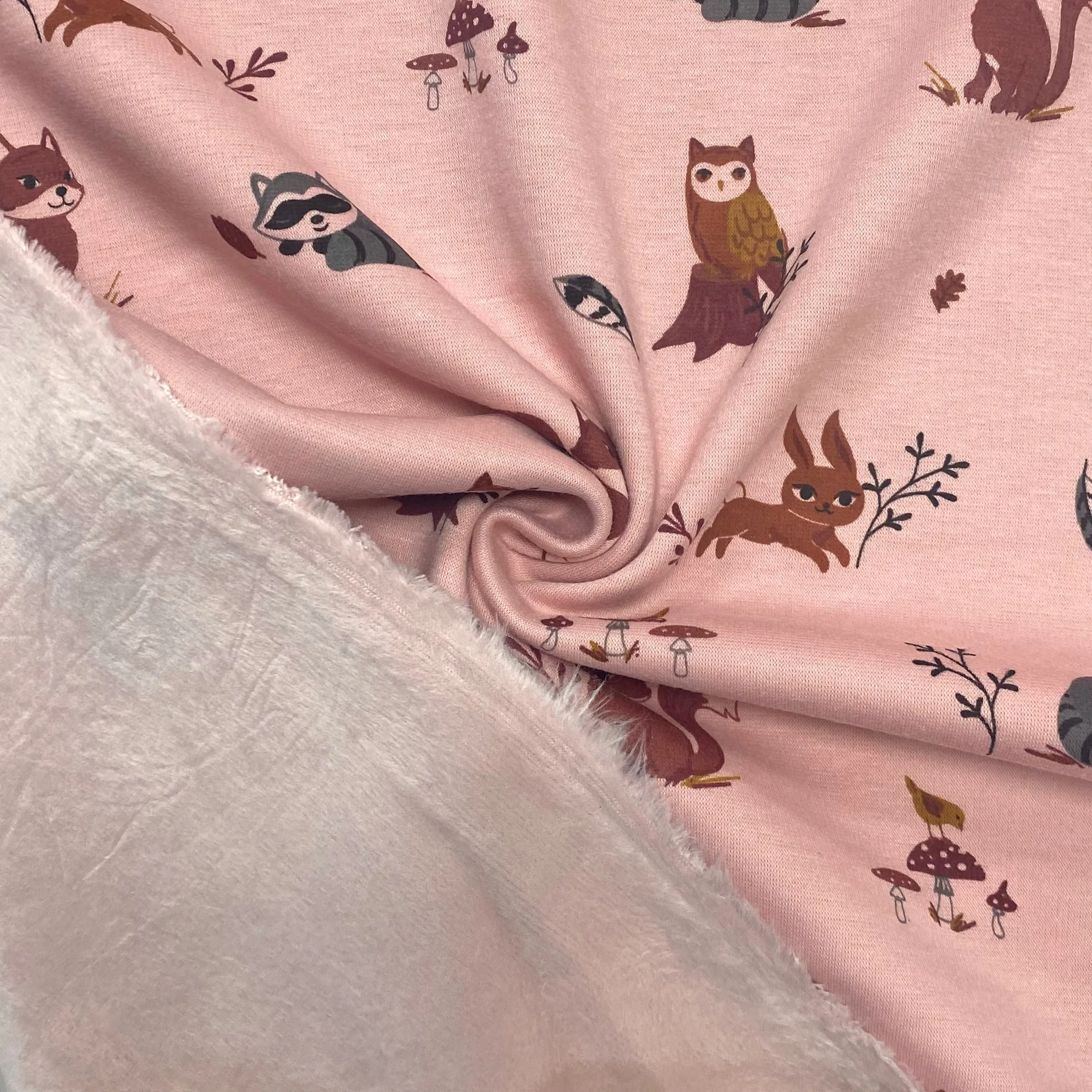 Forest Life on Pink Sweatshirt Fabric