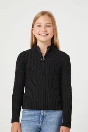 Forever 21 Knit Girls Half-Zip Mock Neck Sweater (Kids) Black Forever 21