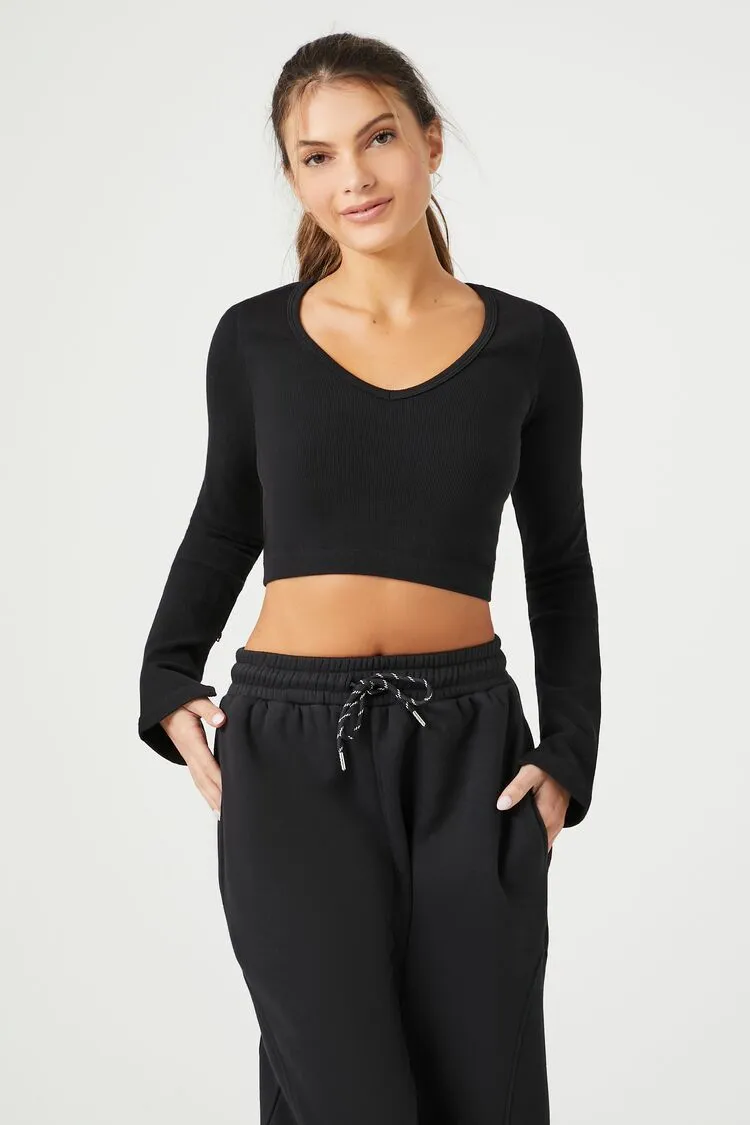 Forever 21 Women's Active Seamless Long-Sleeve Crop Top Black Forever 21