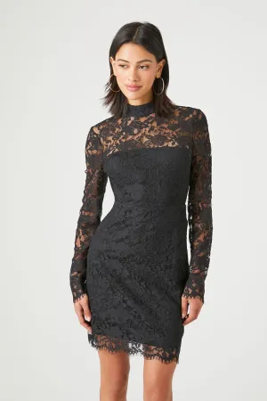 Forever 21 Women's Lace Mock Neck Bodycon Mini Dress Black Forever 21