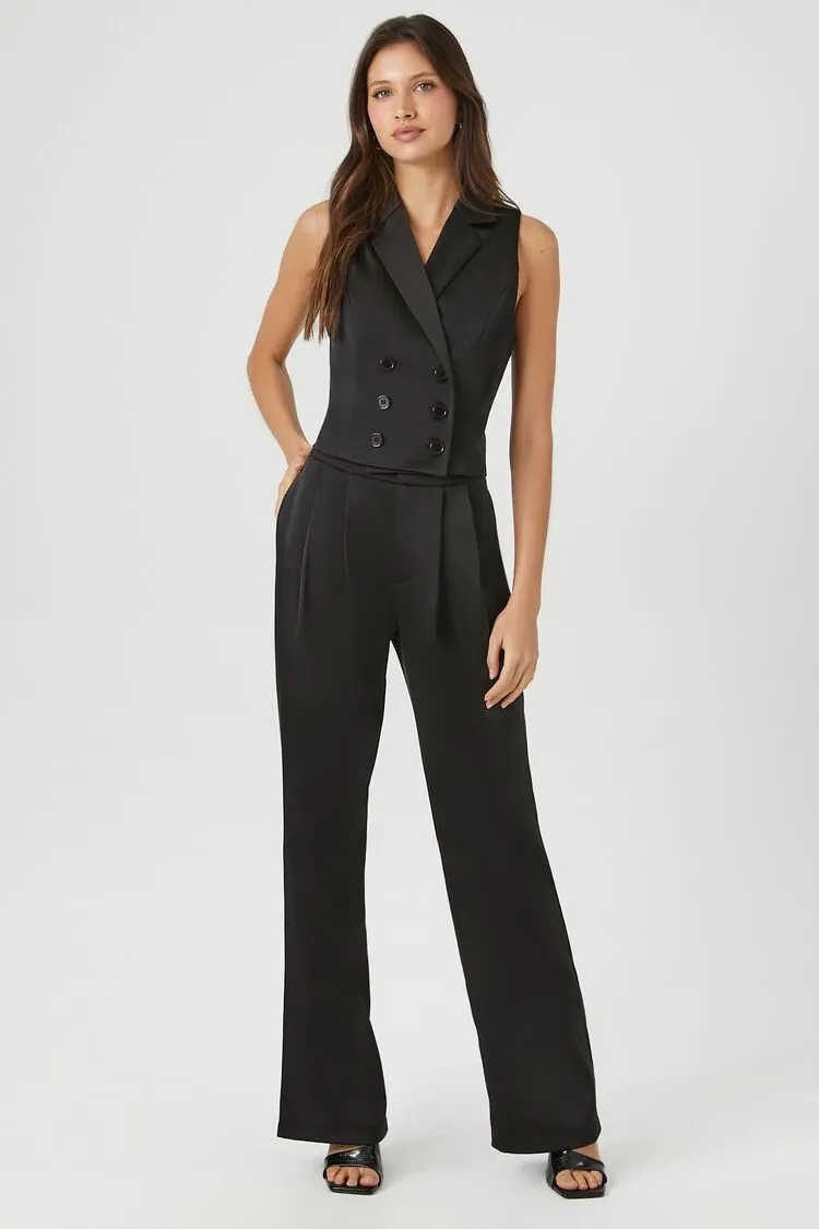 Forever 21 Women's Satin Vest & Wide-Leg Pants Set Black Forever 21