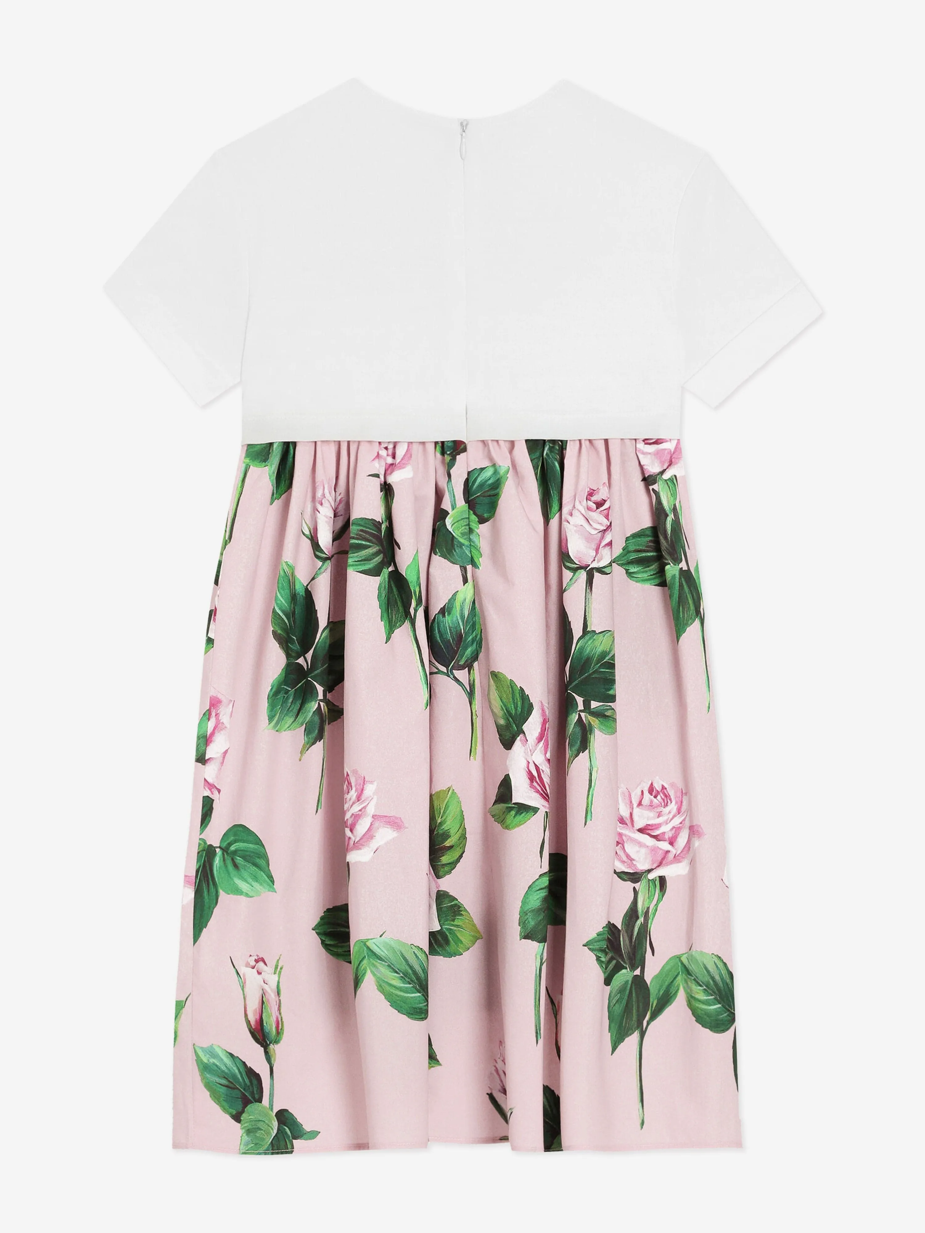 Girls Rose Print Logo Dress in Pink