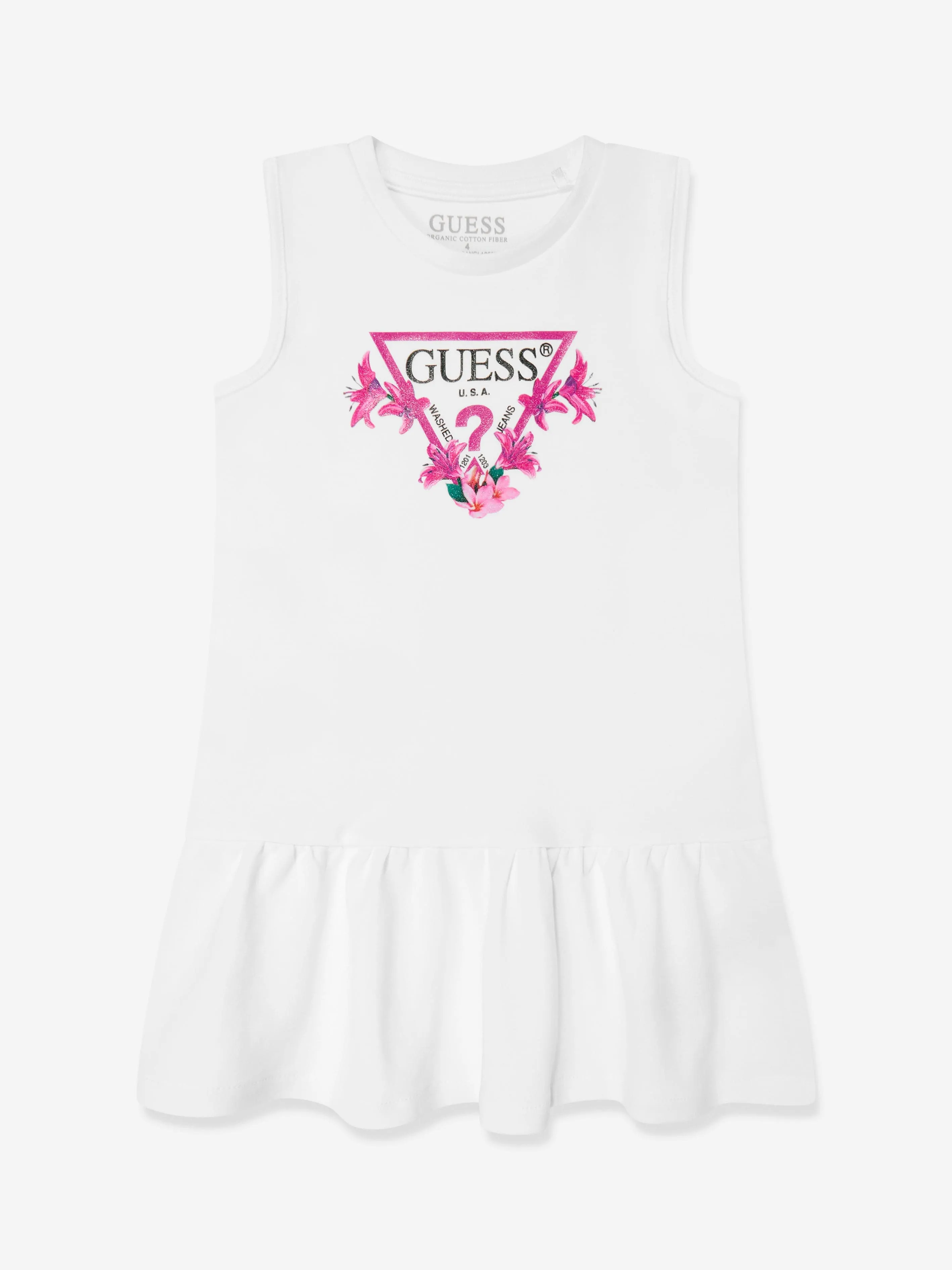 Girls Sleeveless Logo Dress in White