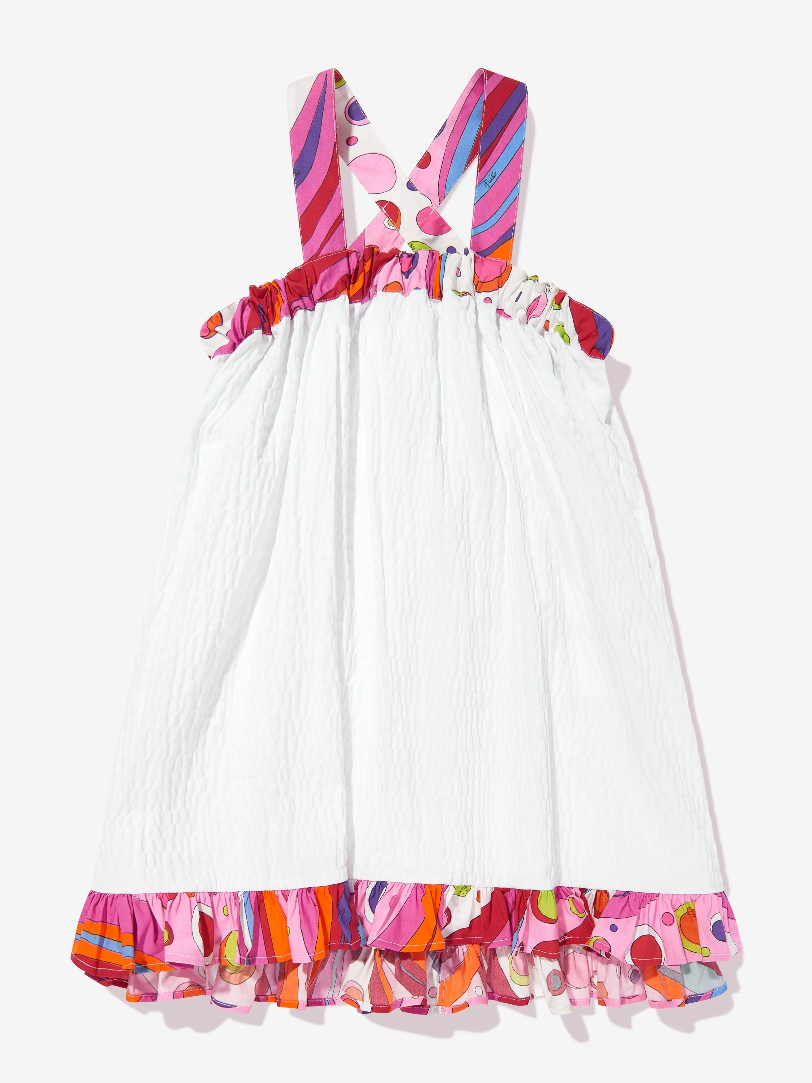 Girls Sleeveless Seersucker Dress in White