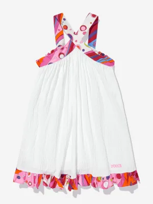 Girls Sleeveless Seersucker Dress in White