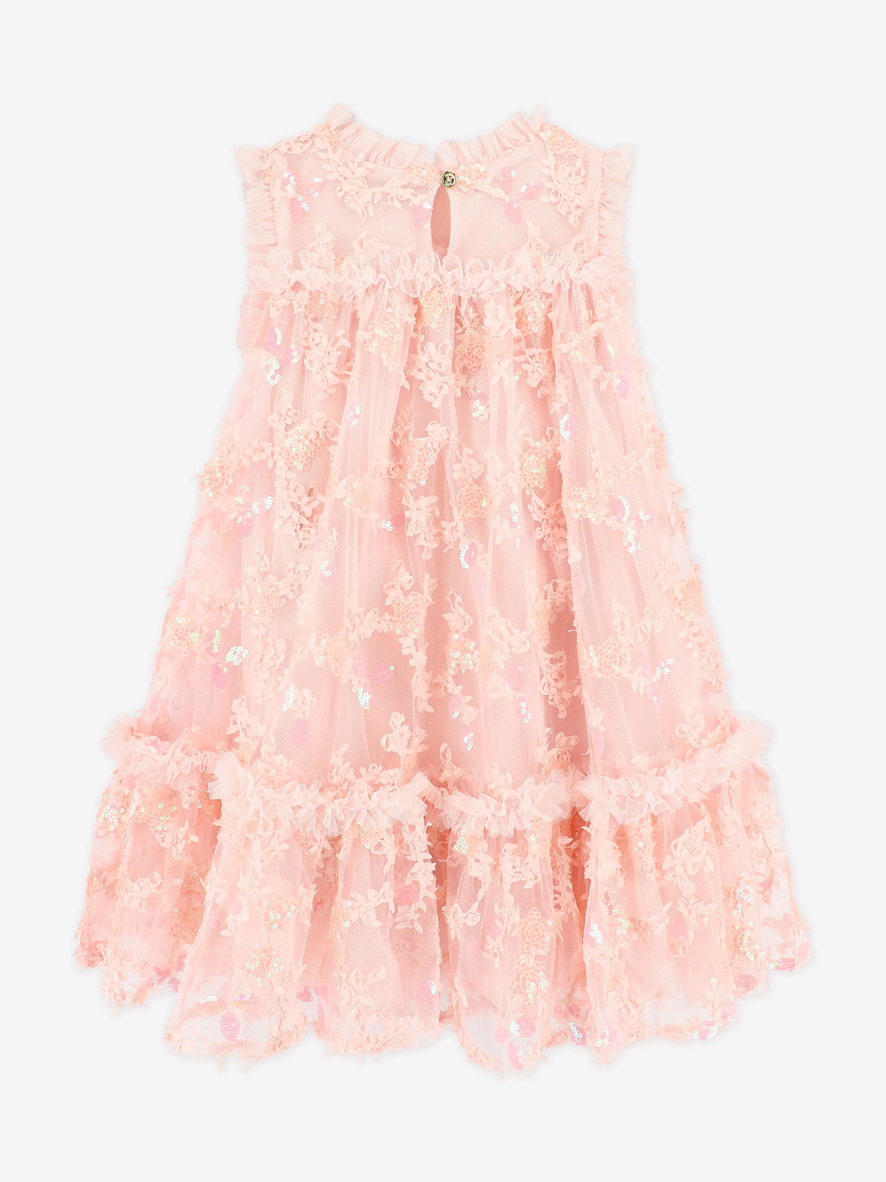 Girls Tilly Sequin Flower Tulle Dress in Pink