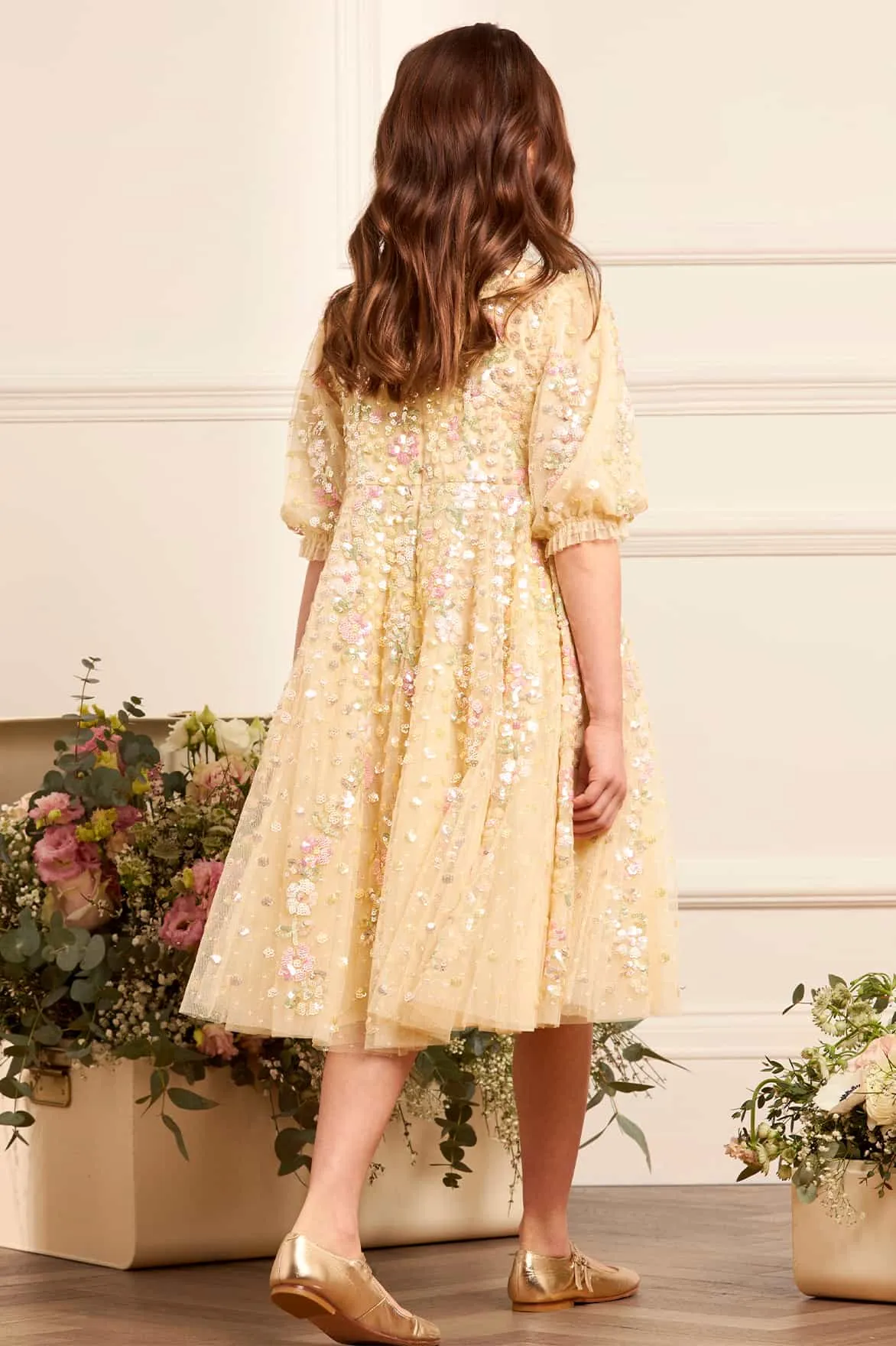 Girls Tulle Confetti Dress in Yellow