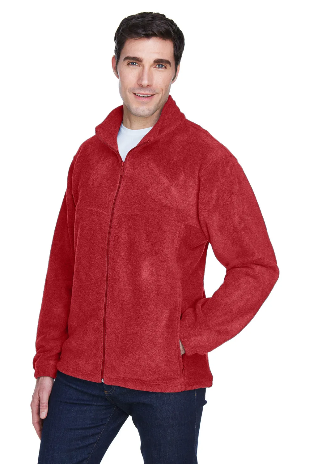 Harriton Mens Pill Resistant Fleece Full Zip Jacket - Red