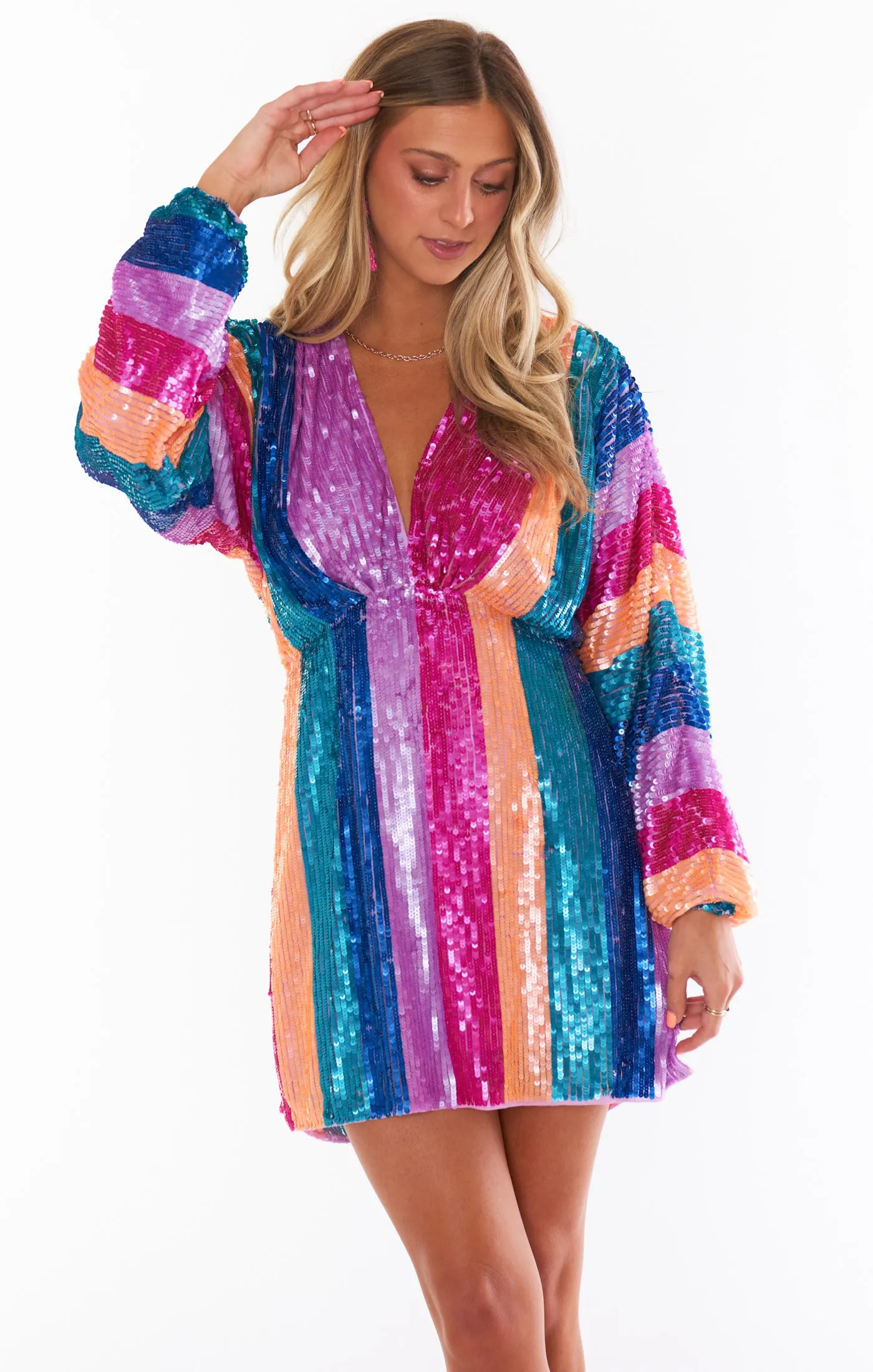Kidman Mini Dress ~ Neon Stripe Sequins