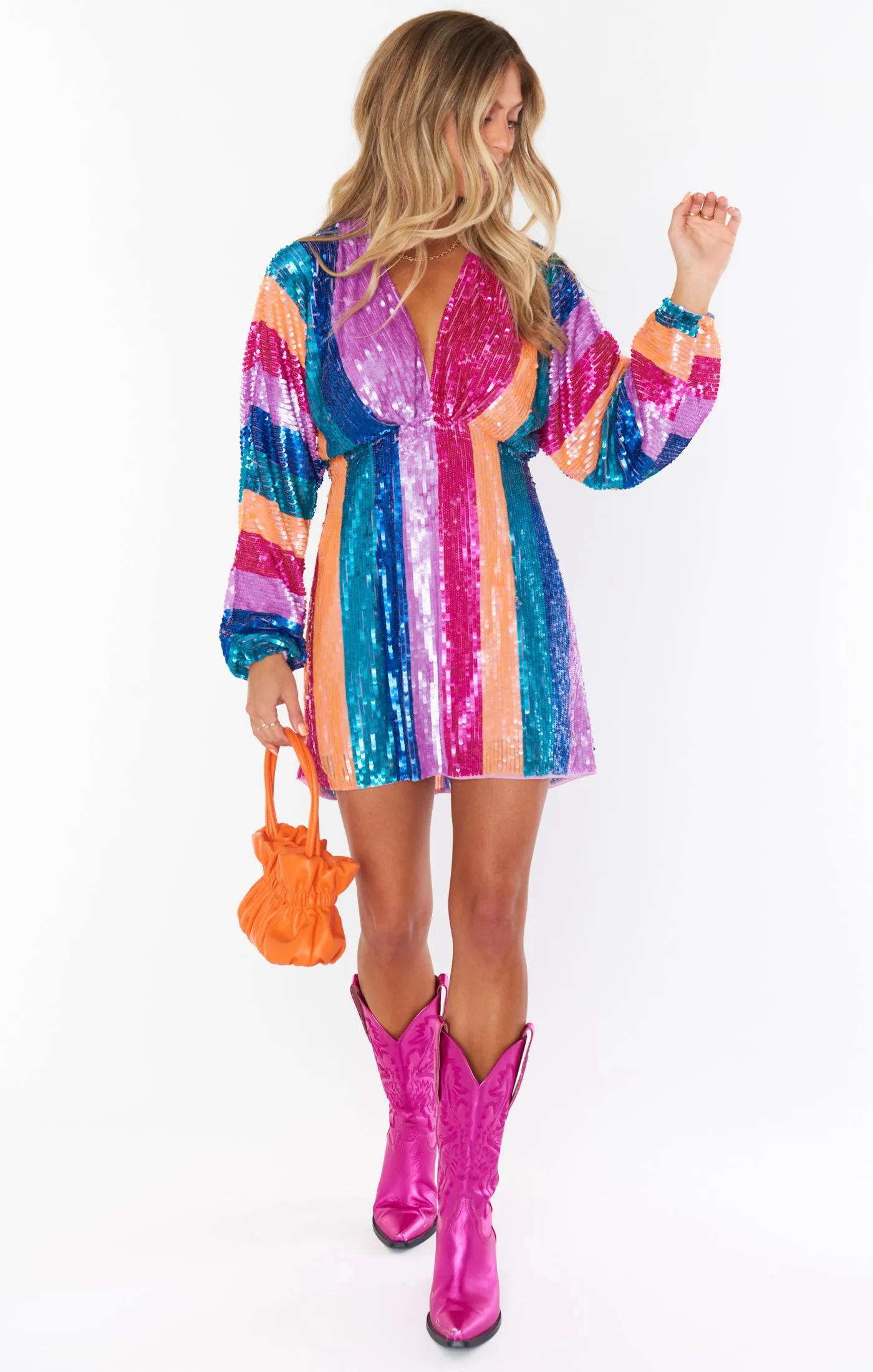 Kidman Mini Dress ~ Neon Stripe Sequins