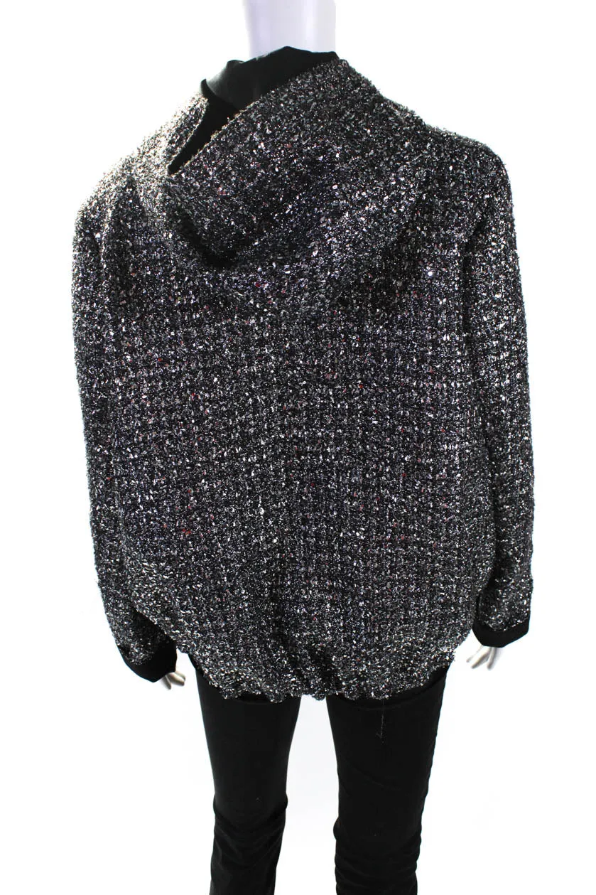 Lis Lareida Womens Disco Metallic Hooded Platinum Tweed Zip Jacket Silver FR 36