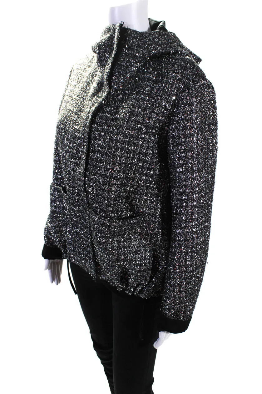 Lis Lareida Womens Disco Metallic Hooded Platinum Tweed Zip Jacket Silver FR 36