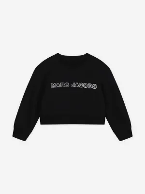 MARC JACOBS Girls Diamante Logo Cropped Sweatshirt in Black